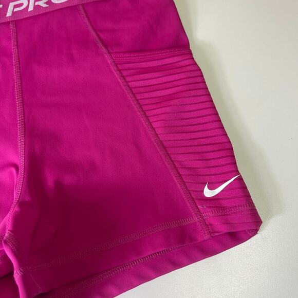 Nike Pro Dri-fit Women's Medium 3" Hi Waisted Active Pink White Pockets - Picture 7 of 10
